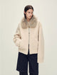 Firelady Fur Women's Merino Shearling Coat | Layered Patch-Dyed Raccoon Fur Collar“Hokkaido Melody”