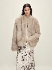 Firelady Fur Women‘s Short Fox Fur Coat | SagaFurs Crown-Grade Ombré Dyed Collar“Chic Sister”