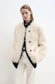 "Ghost Horse Girl" merino curly sweetheart collar straight fur coat