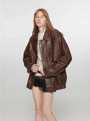 Rebel Vintage distressed waxed sheepskin silhouette lapel leather jacket