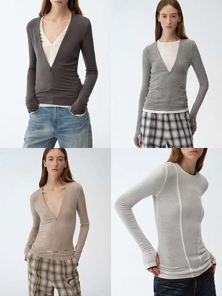 "Minimalist Moment" Simple Casual Lyocell Tencel Wool Blend Long Sleeve Bottoming Shirt Early Spring Top