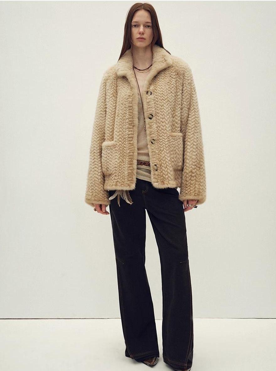 Imported velvet stand-up lapel hand-woven mink fur coat "Hokkaido Dreamweaver"