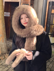 Fox Fur Hat Scarf Snow Hat Women Autumn Winter Warm High-end Double-sided Thickened Plush Earmuff Hat