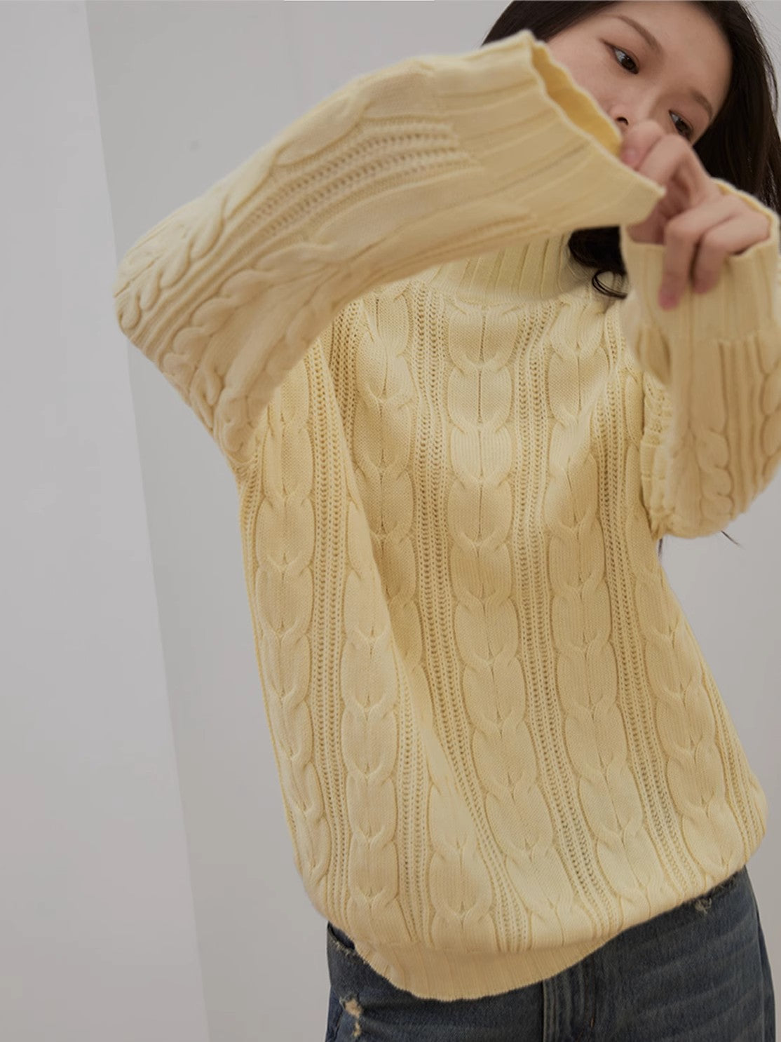 Women’s Merino Wool Twisted Oversized Sweaters Turtleneck Long Sleeve Top，“Autumn Moon Star Sea”