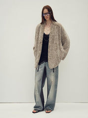 Loose-fitting two-tone gradient-dyed long woven Rex rabbit fur coat "Artistic Weaving"