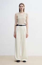 Women's white straight casual wide waist drape floor-length wide leg pants