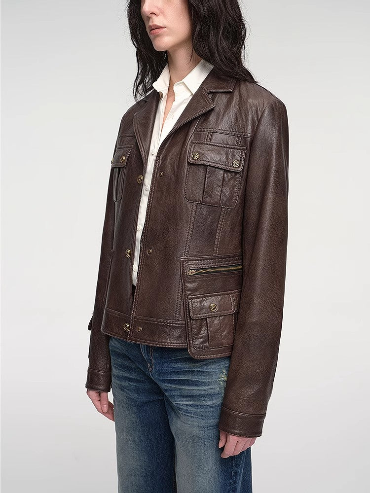 "Phantom of the Floating Palace" imported oil wax sheepskin waist leather jacket from New Zealand