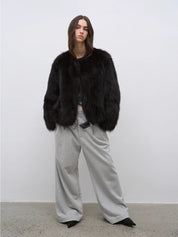 Morning Mist Manor Urban Chic Chicken Heart Collar Drop Shoulder Fox Fur Coat