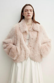 "Autumn Secret" Pink Lapel Tuscan Straight Fur Shearling Short Jacket