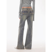 “Denimism”Fashionable Heavy Industry Washed Three-dimensional Versatile Slimming Slightly Flared Denim Trousers