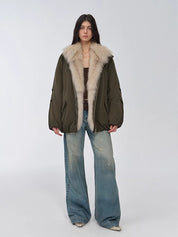 "Warm Dialogue" Two-tone fox fur collar detachable 90 goose down jacket mid-length down parka