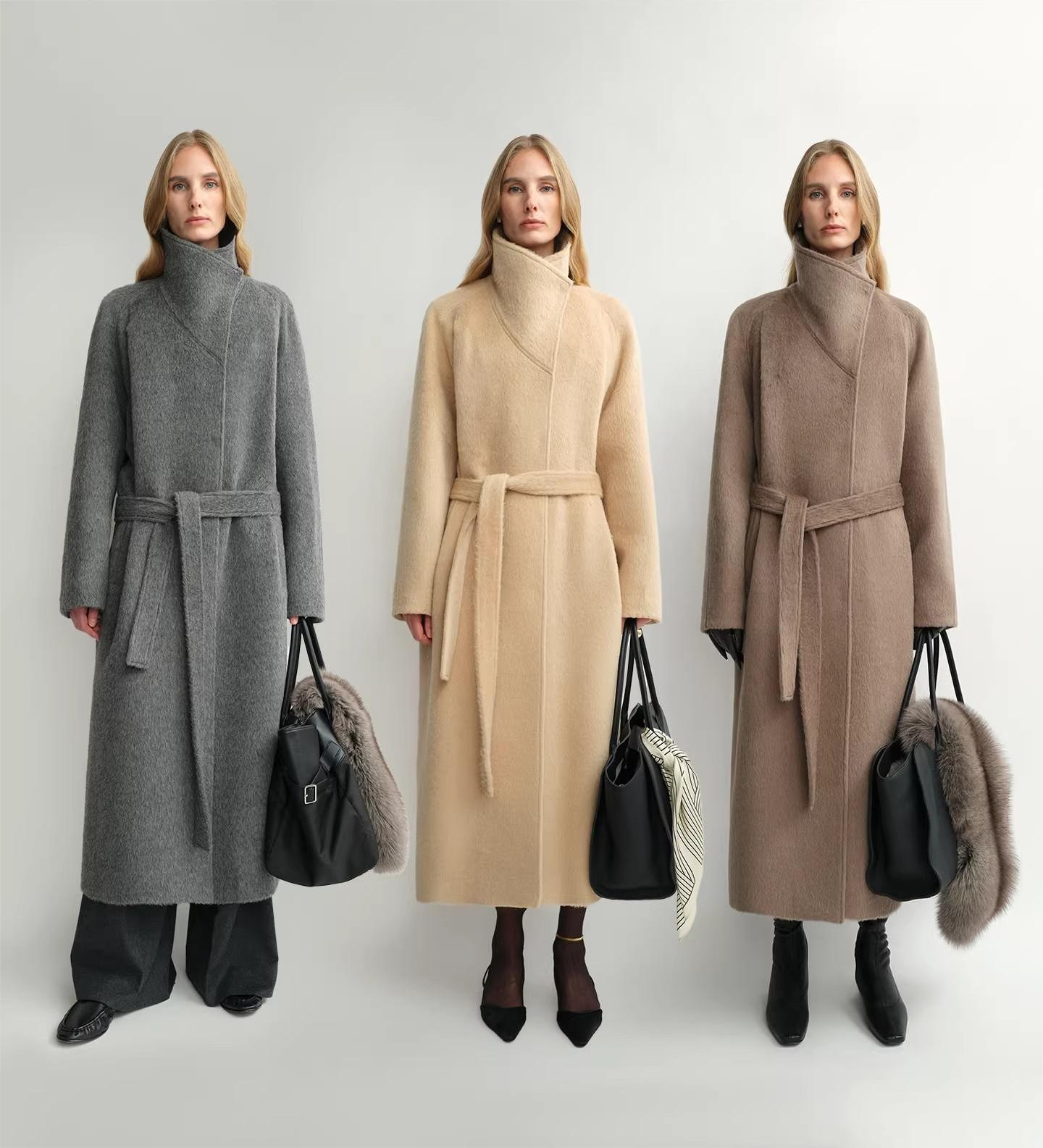 THE ARTM Women's Alpaca Wool Blend Coat - A-Line Lapel Long Coat "Architectural Grace"