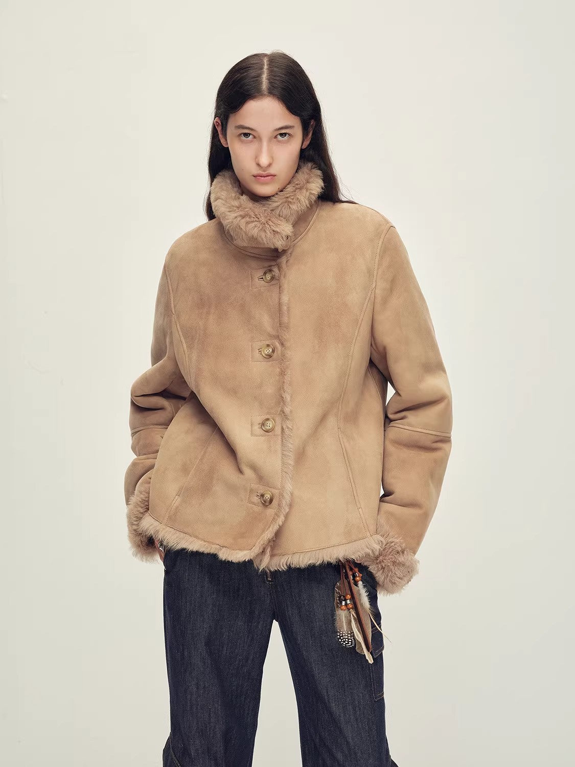 Firelady Fur Women’s Shearling Coat Crafted with Italian Contrast Suede & Tuscan Shearling“Winter Mochi”