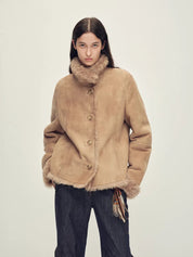 Firelady Fur Women’s Shearling Coat Crafted with Italian Contrast Suede & Tuscan Shearling“Winter Mochi”
