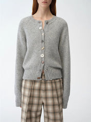 "Hokkaido Weaving Love" wool blend crew neck cardigan top