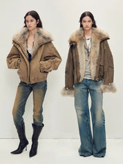 Firelady Fur Women‘s Cropped  Fur Parka with Raccoon Fur Trim & 90% Goose Down | Multi-Pocket Utility Style “Nordic Woods”