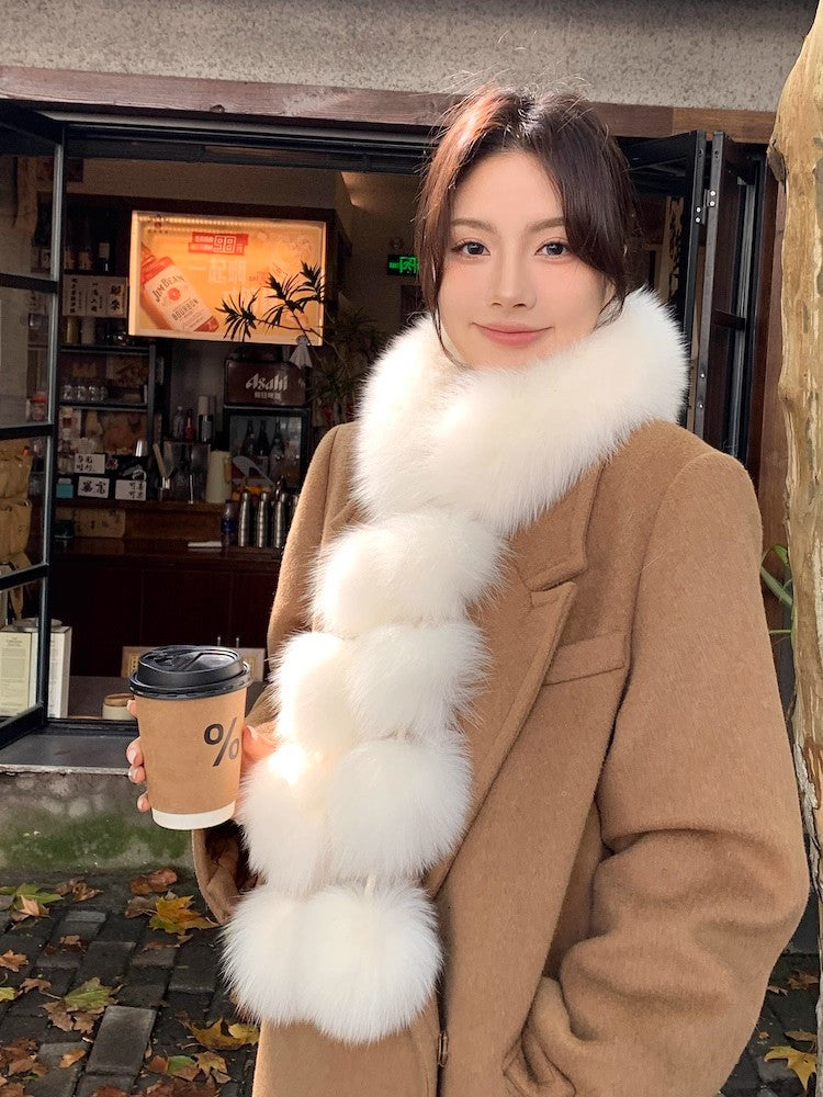 Women's Cute Fox Fur Magnetic Fur Pom Pom Scarf