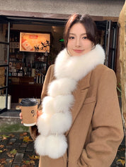 Women's Cute Fox Fur Magnetic Fur Pom Pom Scarf