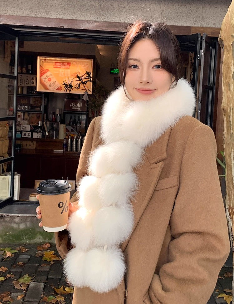 Women's Cute Fox Fur Magnetic Fur Pom Pom Scarf