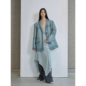 Custom-Dyed Washed Spray-Color Goat Leather Genuine Leather Blazer for Women, Vintage-Finish Leather Jacket “Nostalgic Denim”