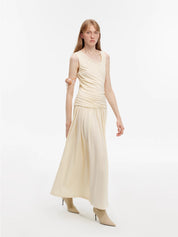 "Casual Commuting" light luxury mercerized cotton special-shaped collar waist irregular lazy long dress