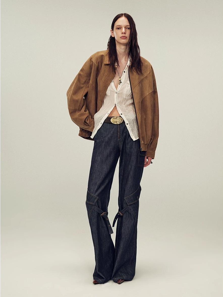 Suede top-grain sheepskin lapel genuine leather jacket