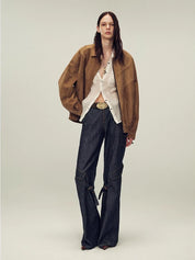 Suede top-grain sheepskin lapel genuine leather jacket