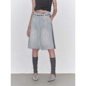 “Unruly Sonata” Neutral Style Loose Feeling Imported Washed Mid Rise Bumped Side Wide Leg Washed Denim Mid Pants