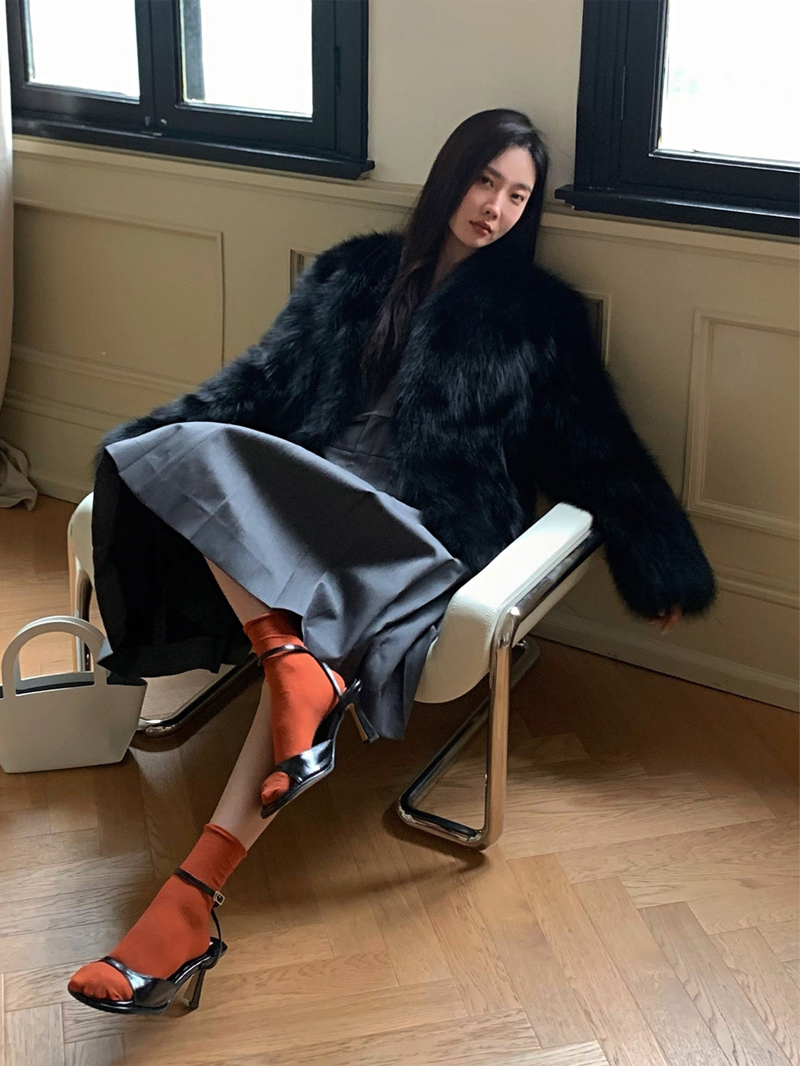 Fireladyfur Women's Finland Saga Fox Fur Fashion Cardigan“Black