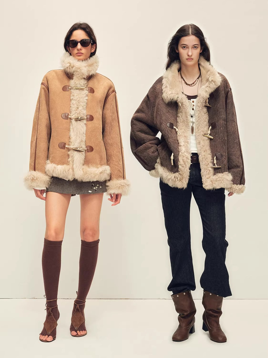 Firelady Fur Women's Shearling Coat | Merino Wool & Curly Toca Trim, Imported Two-Tone Plush Shawl Collar“Galaxy Gala”