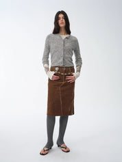 "Early Spring Sun" Retro Distressed Flocked Denim Straight Skirt Side Zipper Slit Skirt