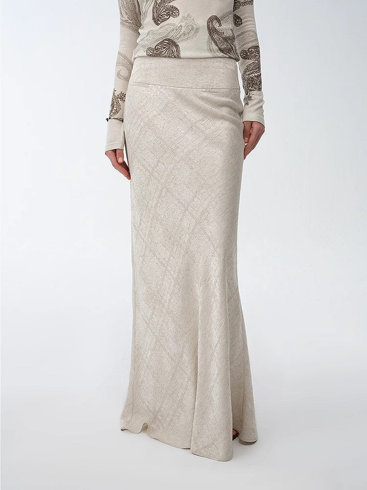 "Light and breezy" retro bias-cut linen blended straight fishtail maxi skirt