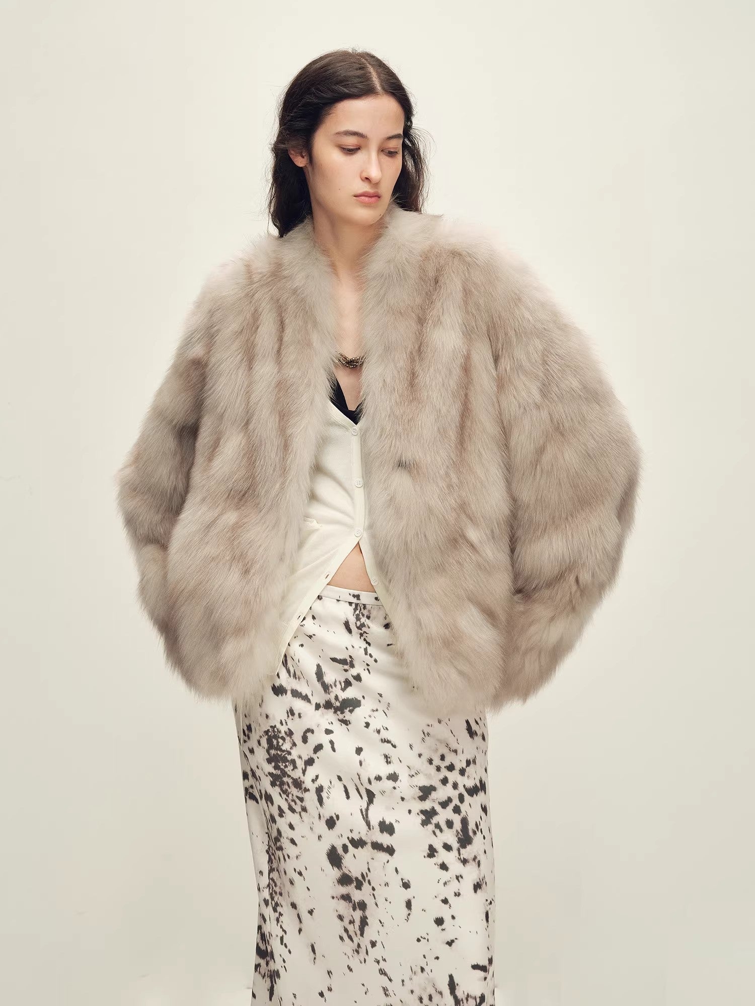 Firelady Fur Women‘s Short Fox Fur Coat | SagaFurs Crown-Grade Ombré Dyed Collar“Chic Sister”