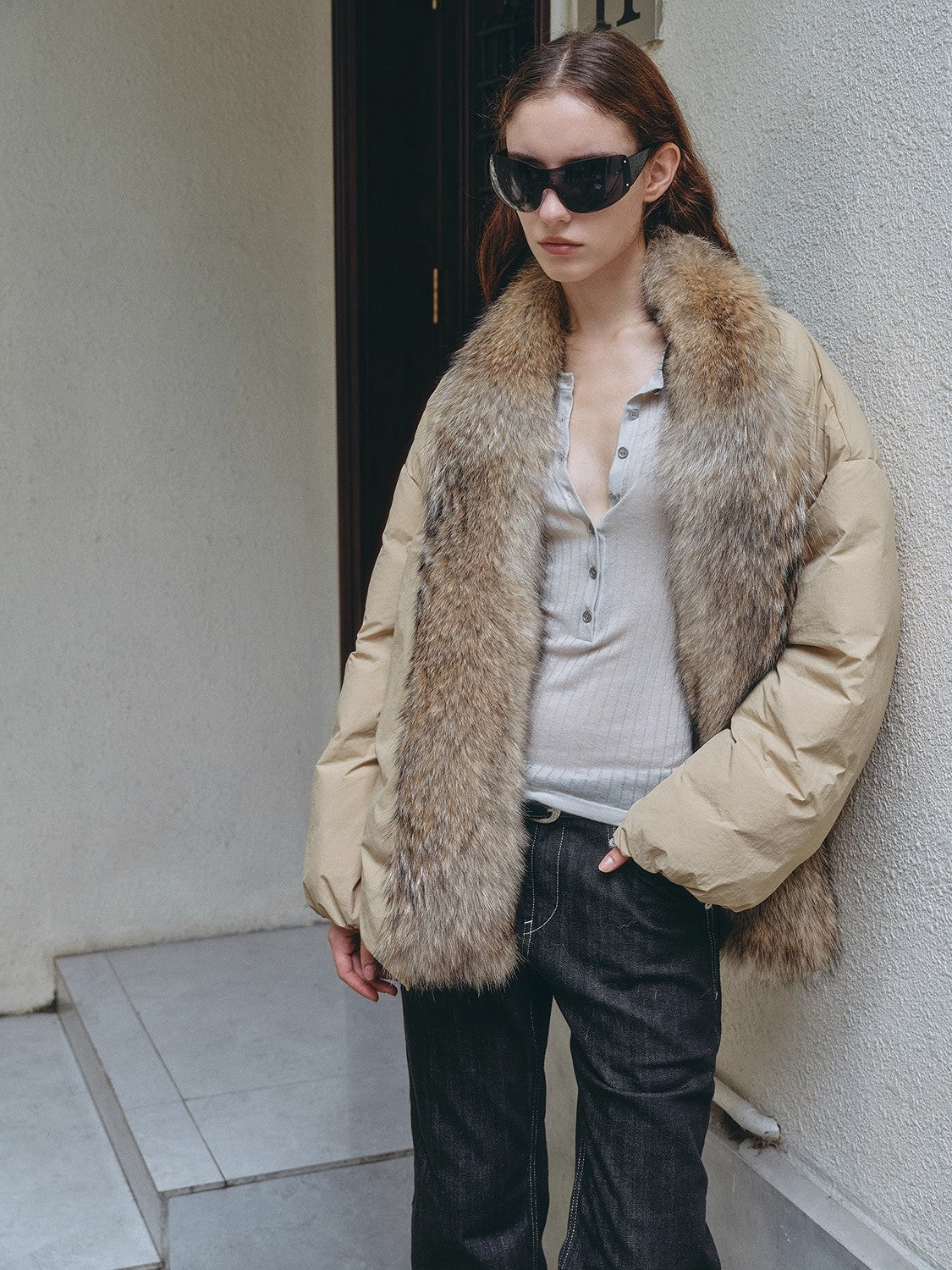 Fireladyfur Women’s Down Parka with Detachable Real Wolf Fur Trim Polish White Goose Down “Glacier Parka”