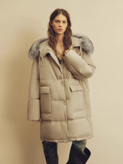 Firelady Fur Women's Down Parka with Detachable Fox Fur Collar & 90% Goose Down "Blue Winter Style"