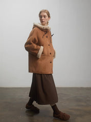 Danish Winter Shearling Coat Hooded Short Style