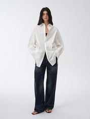 Loose casual standing straight silhouette deconstructed waist shirt “Moonlight Vermilion”