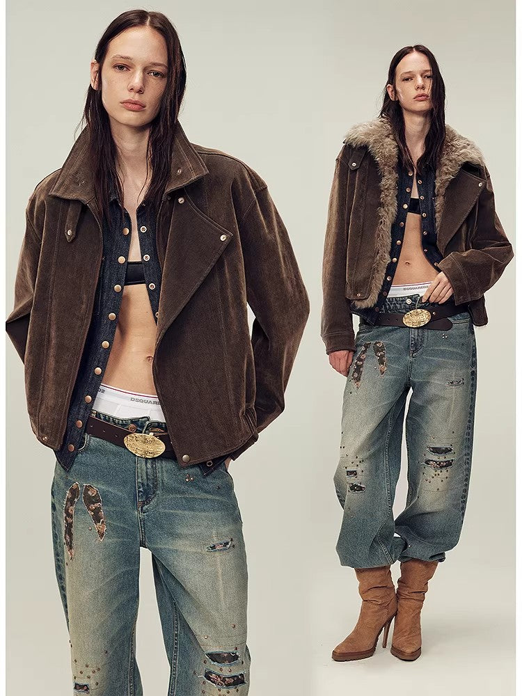 Firelady Fur Women's genuine Fur Denim Parka | Detachable Fur Collar & 90% White Goose Down Fill“Wander Free”