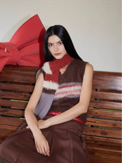 Ambiance Bowler Hat Mohair Wool Blend Vintage Colorblock Knit Hat Scarf Set