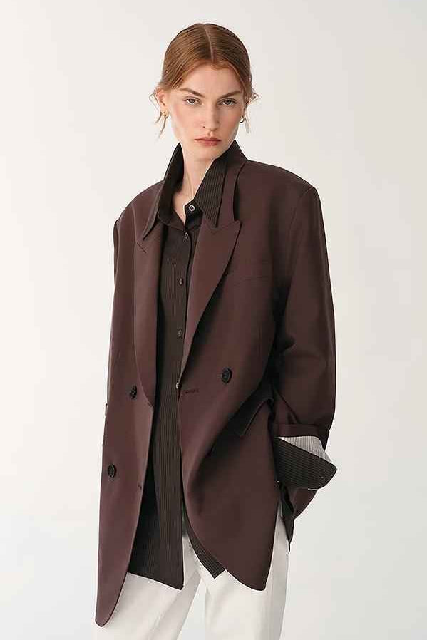 Women's high-density fine silk wool peaked lapel suit jacket