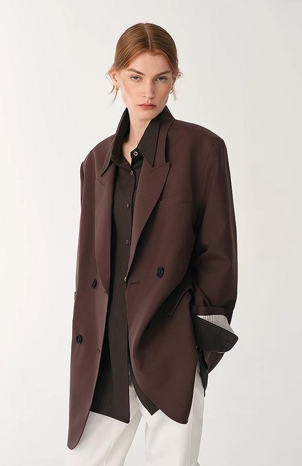 Women's high-density fine silk wool peaked lapel suit jacket