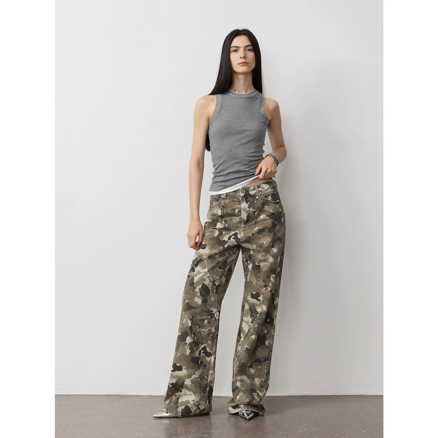 "Camouflage Charm " Cool, Trendy, Unique, and Personalized Original Camouflage Print Washed Loose Straight-Leg Denim Jeans