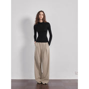 “Street Sketch”Fine-Spun Wool Fashion, Waistless Pleated Loose-Fitting Straight-Leg and Wide-Leg Casual Trousers for Women