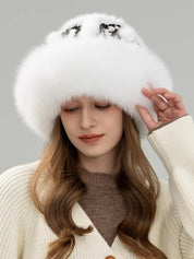 Ethnic style mink warm ear protection fox fur bucket hat