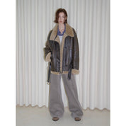 "London Street"Motorcycle Style Lapel Imported Merino Fur One-piece Fur Jacket Winter