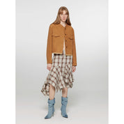 "Sunset Escape"Retro Suede Sheepskin Short Jacket with Structured Shoulders and Round Neck, Genuine Leather Outerwear