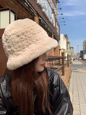 Rex rabbit fur hand-knitted bucket hat