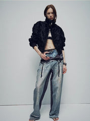Casual stand-up collar jacket-style fluffy sheep curly hair fashionable short  bomber coat"Curly Story"