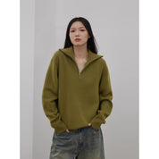 "Moonlight Farm" Merino wool lazy loose pullover sweater women's zipper turtleneck sweater