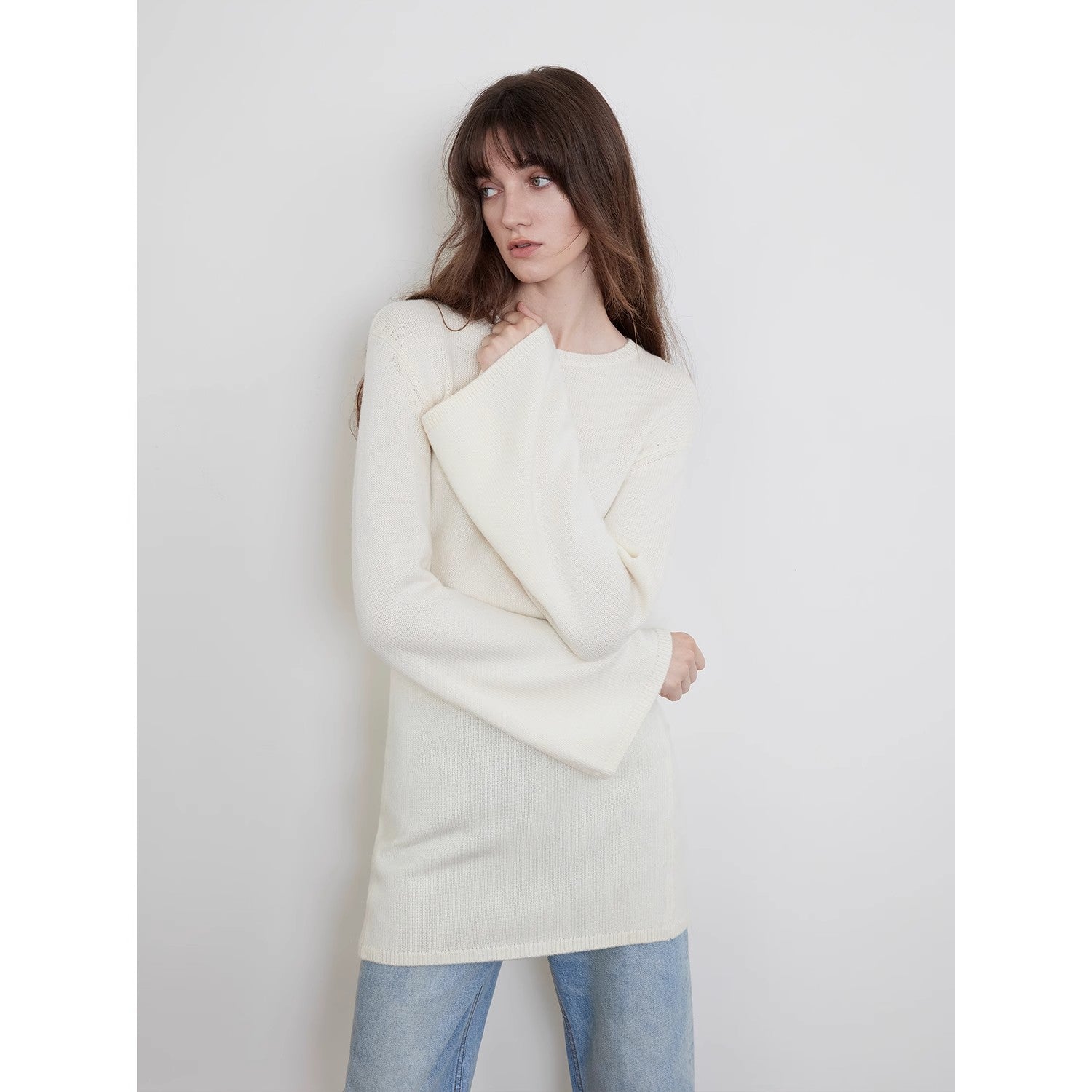 "Autumn Sweet Cheese" merino wool fashionable waist slimming trumpet sleeve sweater for women